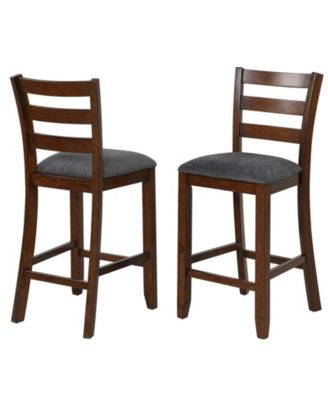 Set of 2 Counter-Height Chairs with Fabric Seat and Wood Legs