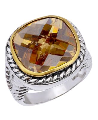 Cushion Cut Bezel Champagne Cubic Zirconia Oxidized Twist Statement Ring