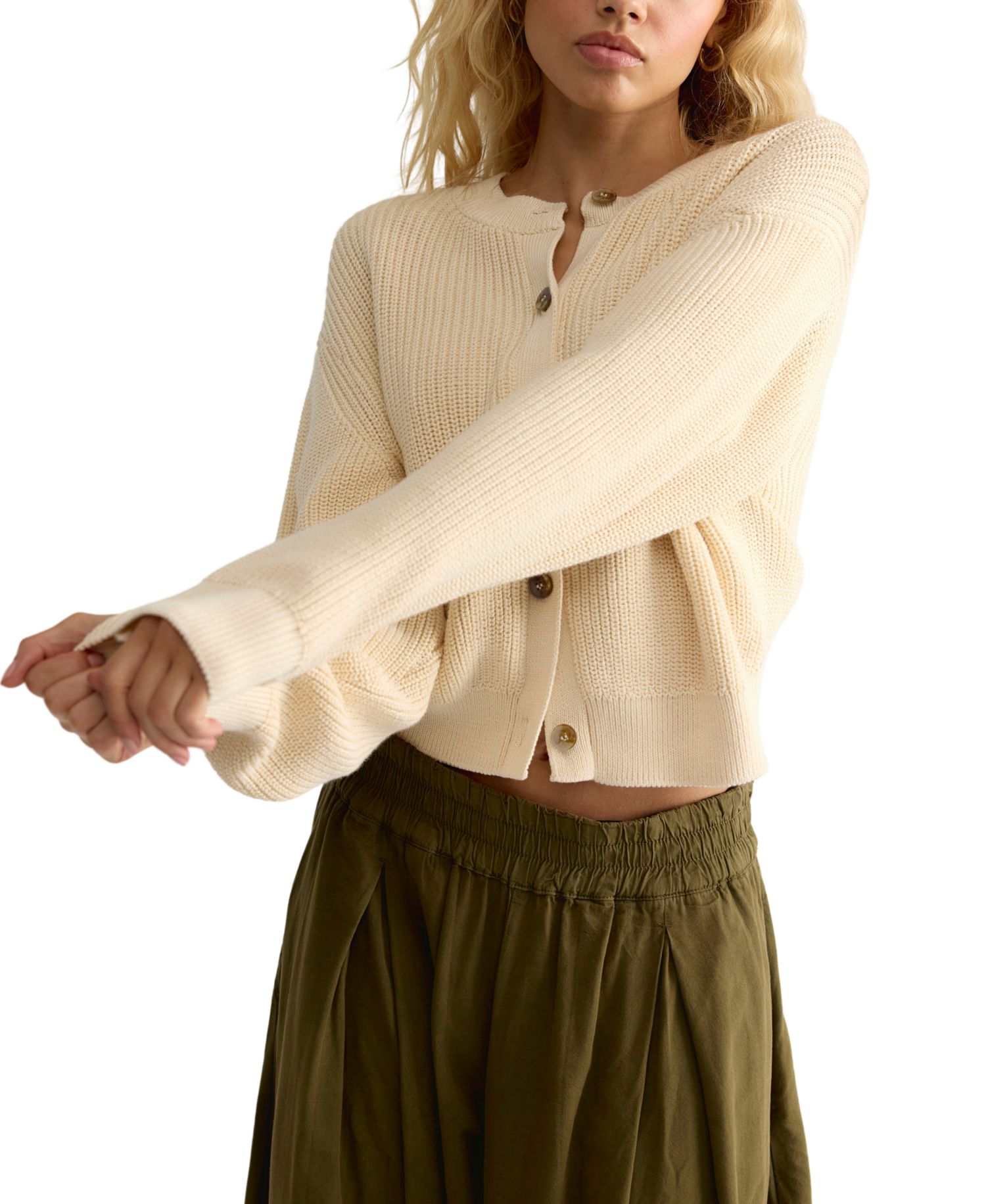 Women's Vienna Ribbed-Knit Crewneck Cardigan Sweater