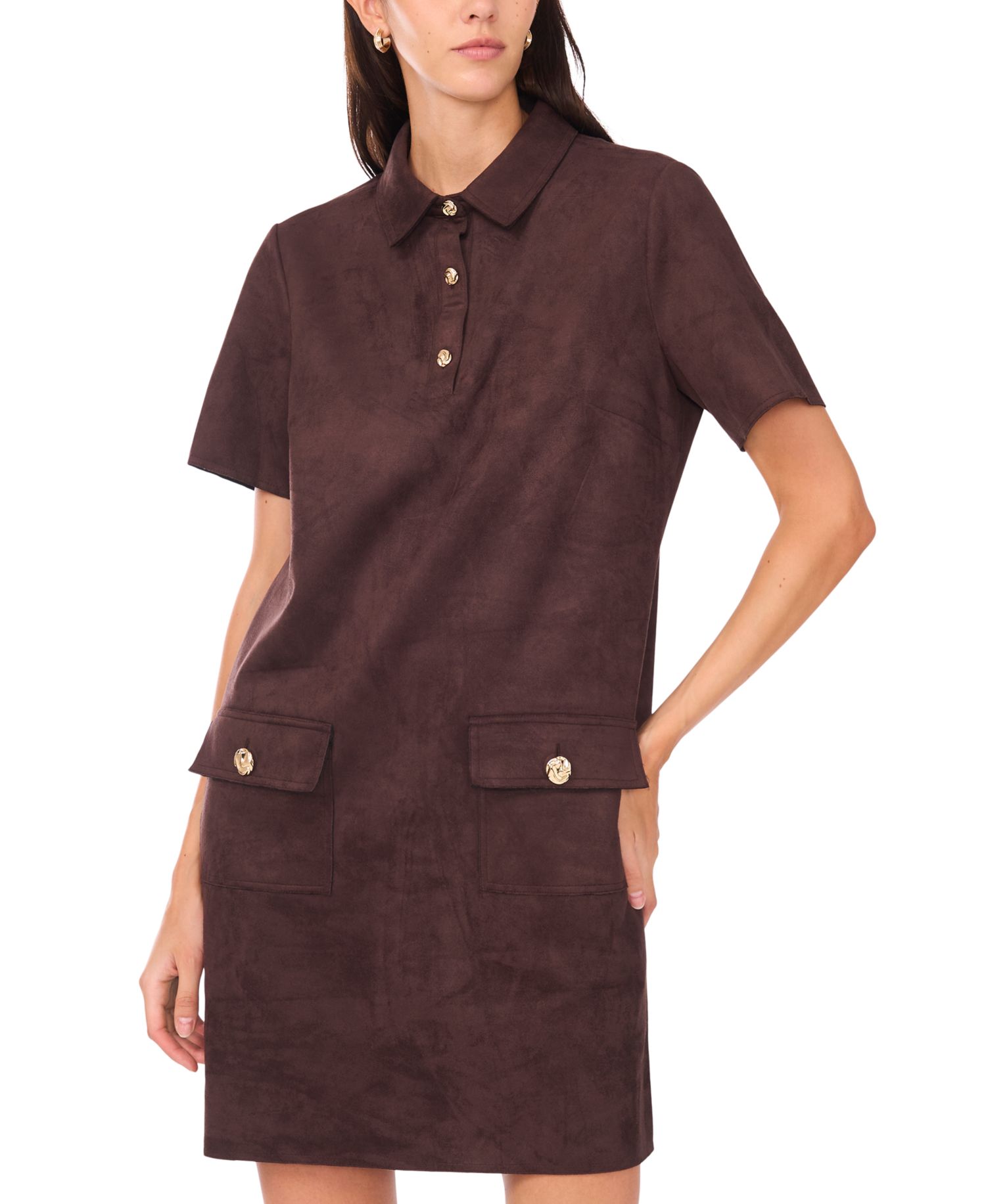 Petite Scuba Crepe Collared Short-Sleeve Shift Dress
