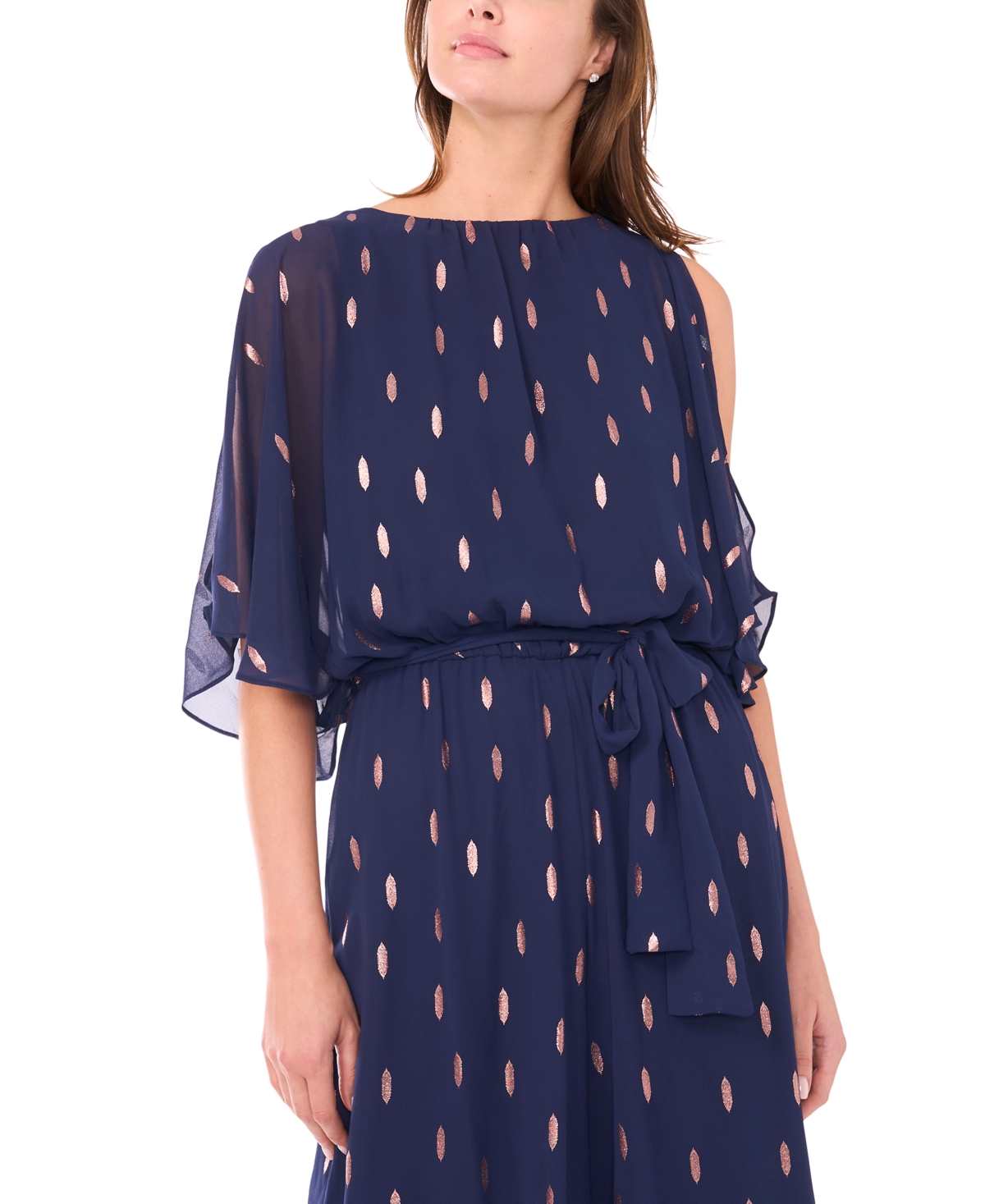 Msk Petite Clip Chiffon Wide-Leg Metallic Jumpsuit