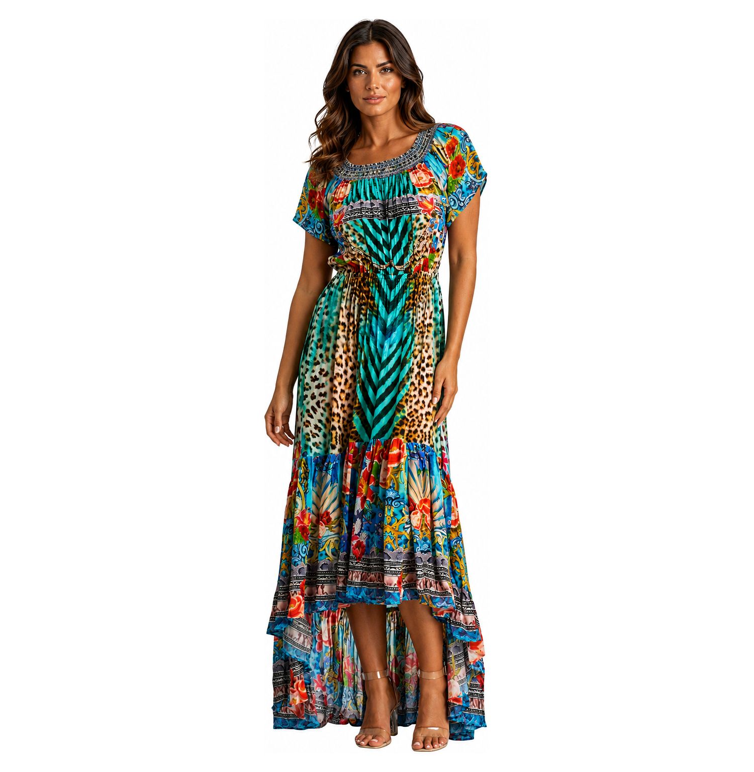 Women's Off-the-Shoulder Tiered High-Low Maxi Dress