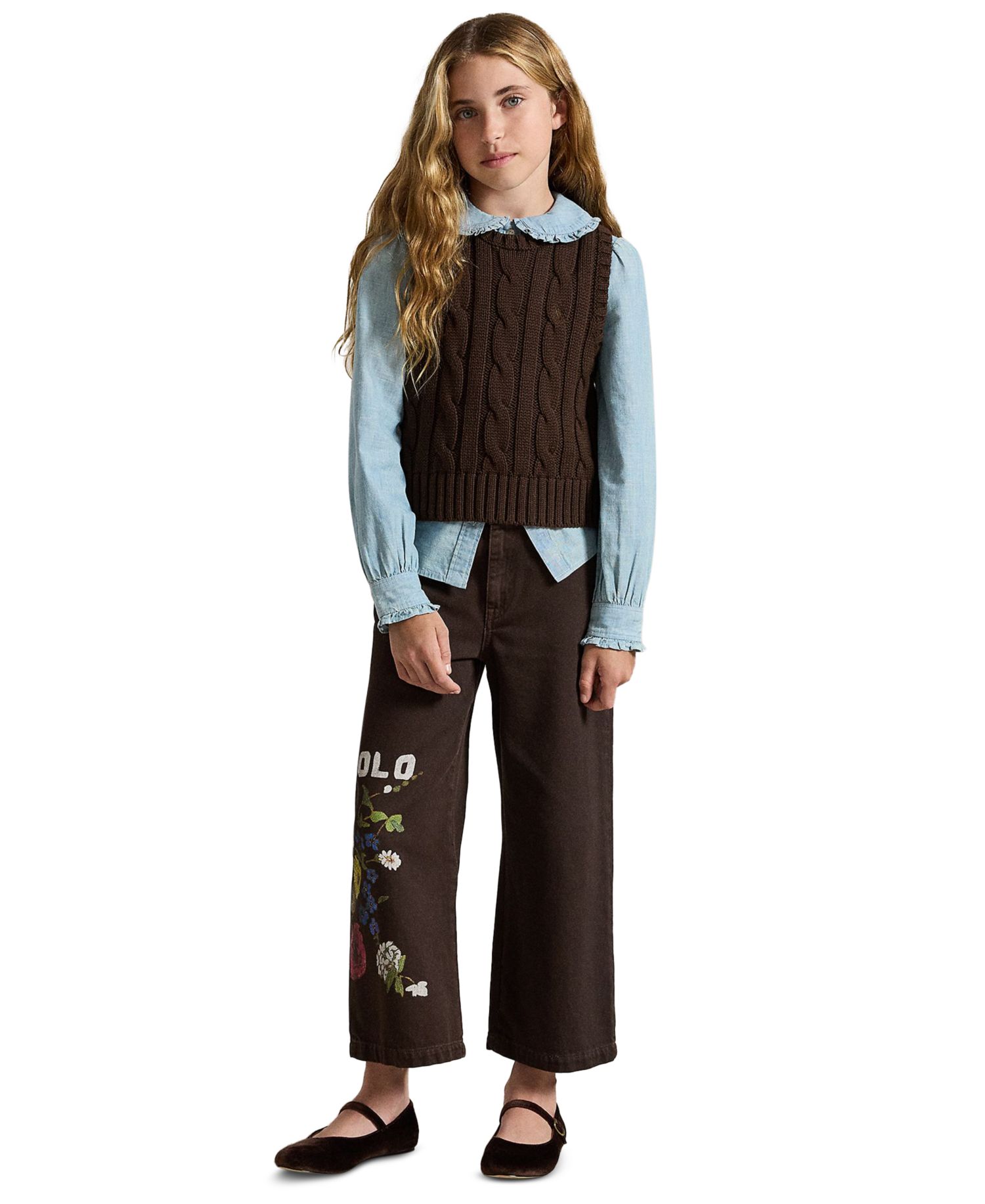 Girls' 7-16 Cable-Knit Cotton Sweater Vest