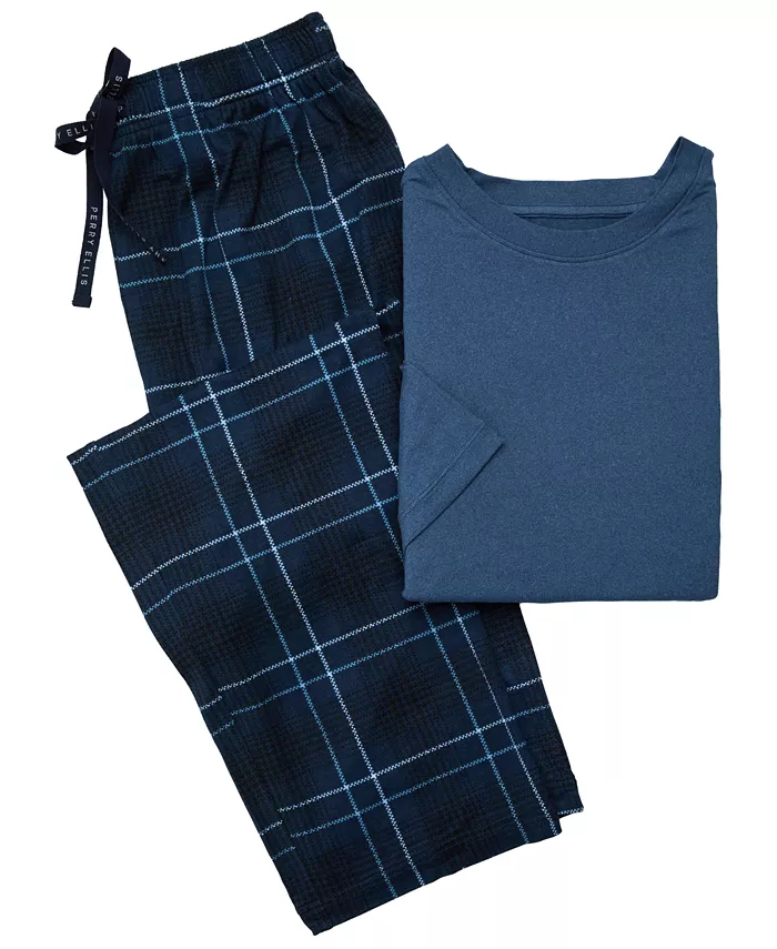 Men's Short-Sleeve Plaid T-Shirt and Pants, 2-Piece Set