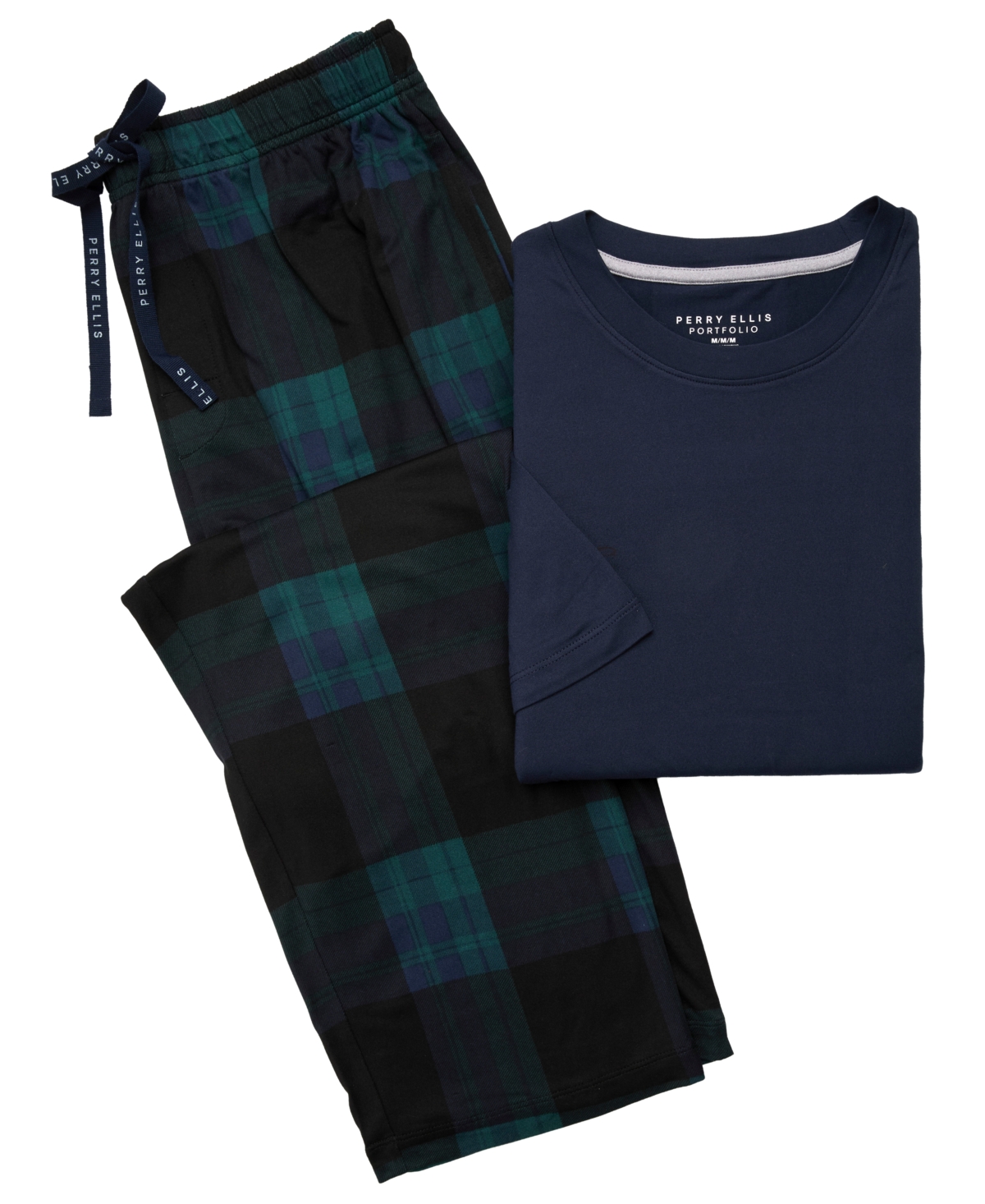 Perry Ellis Portfolio Men's Short-Sleeve Plaid T-Shirt and Pants, 2-Piece Set - Navy Iris/June Bug