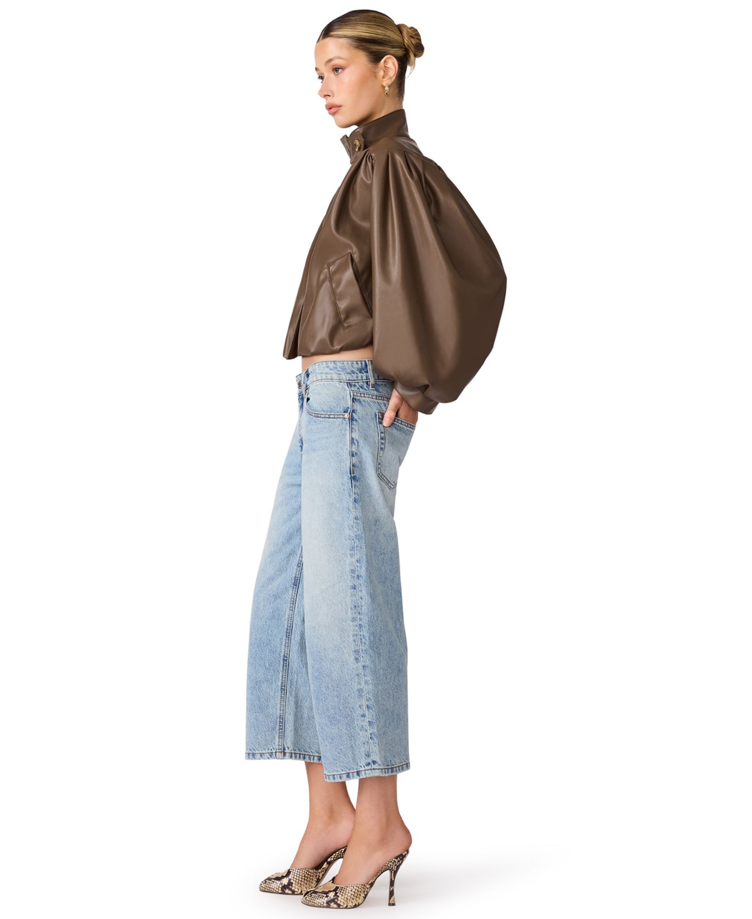 Women's DeeDee Cropped Puff-Sleeve Faux Leather Jacket