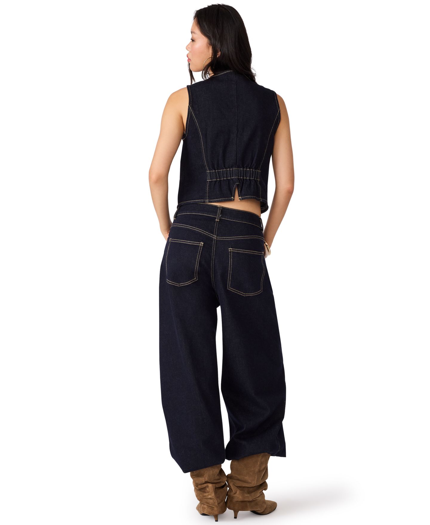 Женский жилет Steve Madden Fontana Denim Scoop-Neck Cropped Vest, цвет: Варёный — фото 5