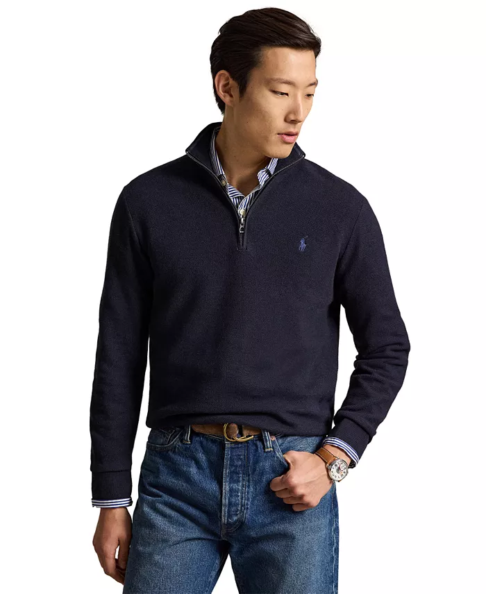 Men's Mesh-Knit Cotton Quarter-Zip Sweater