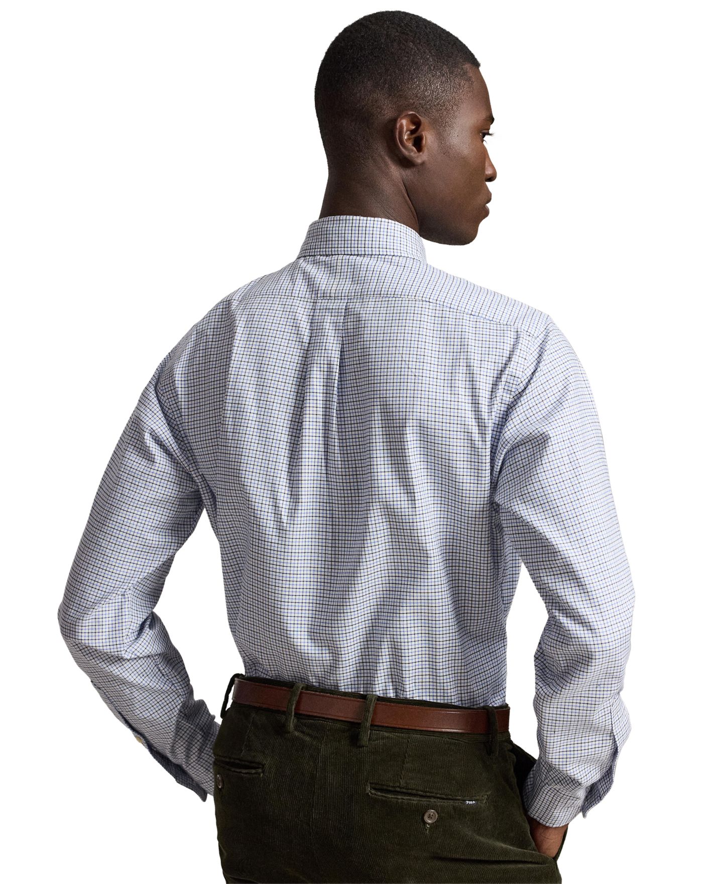 Мужская рубашка Polo Ralph Lauren Performance Oxford классического кроя, цвет: Белый синий разноцветный — фото 4