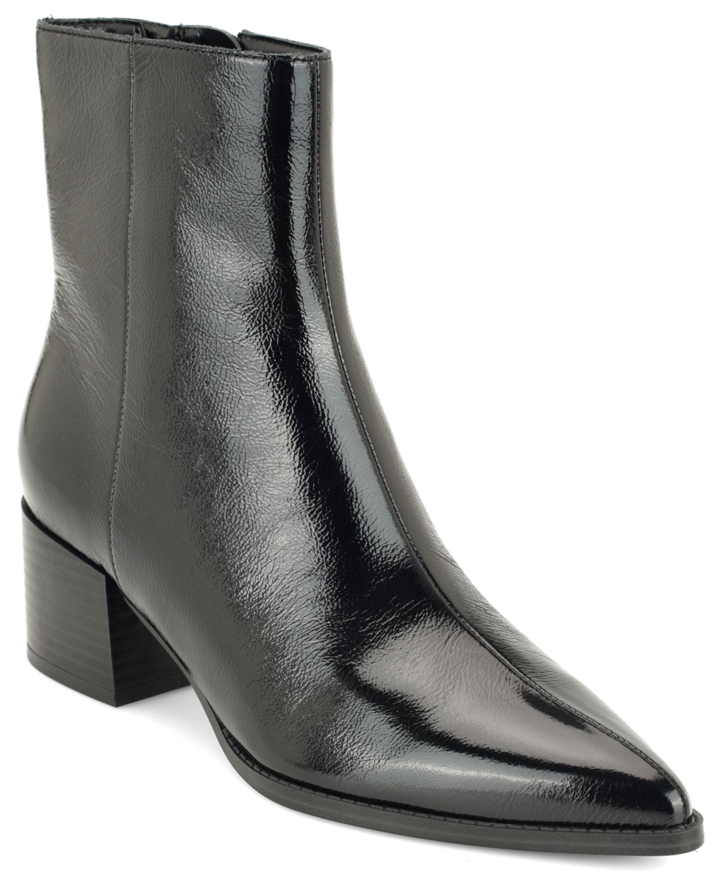 Женские ботинки Nine West Becky Pointed Toe Block Heel Booties, цвет: Чёрный кожаный — фото 1