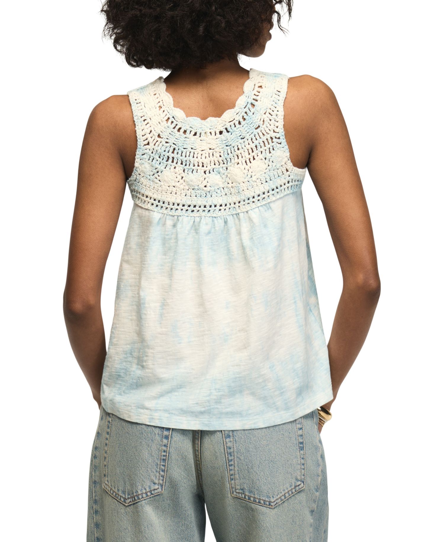 Women's Tie-Dye Crochet Scoop Neck Tank