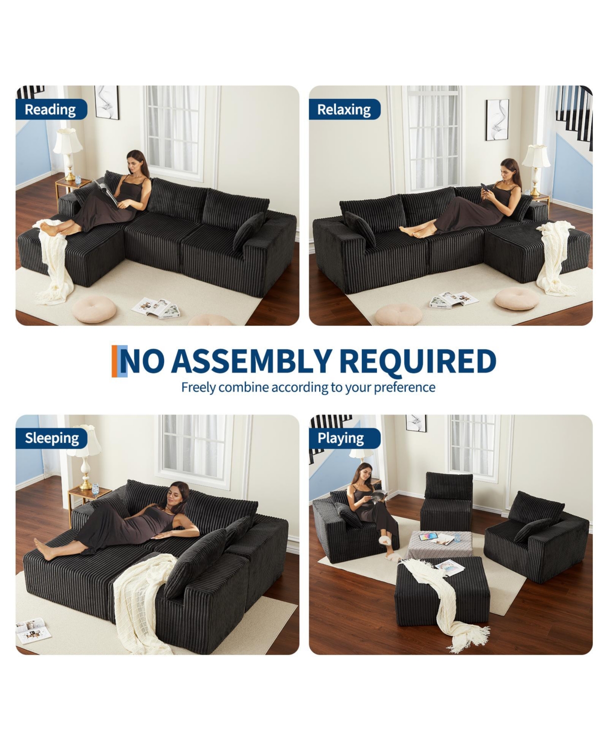 homfan Oversized Modular Sectional, Cloud-Like Comfort L-Shaped- Couch Luxury Corduroy Fabric, Convertible Sofa Bed Living Room