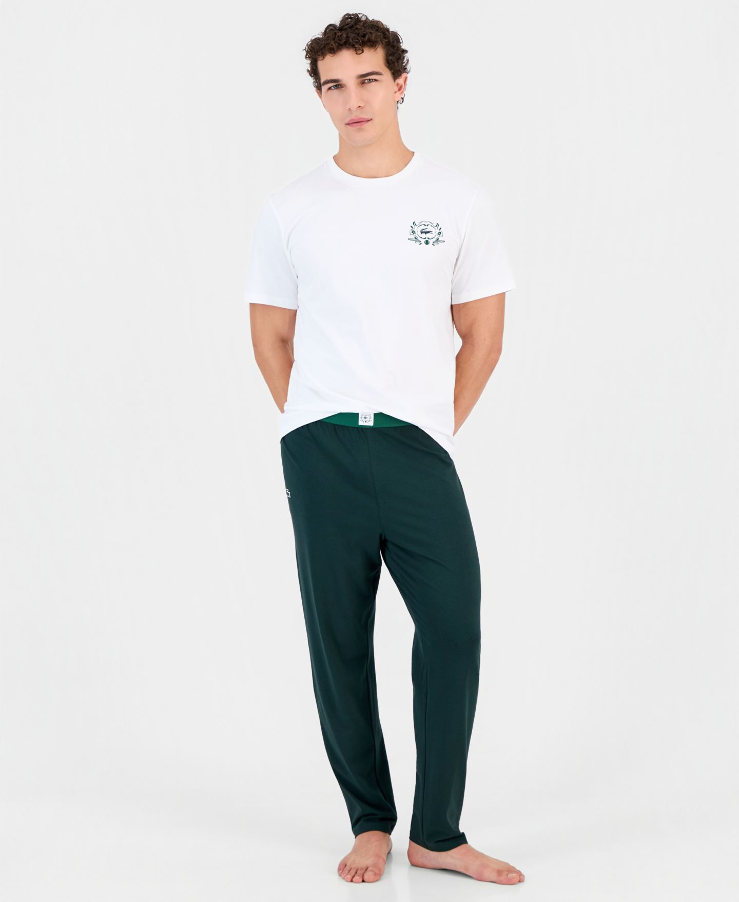 Мужской пижамный комплект Lacoste: свитшоты с круглым вырезом и короткими рукавами и штаны, цвет: Белый — фото 1