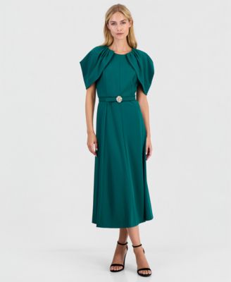 Women's Cowled-Cold-Shoulder Caplet-Sleeve Scuba Crepe Dress
