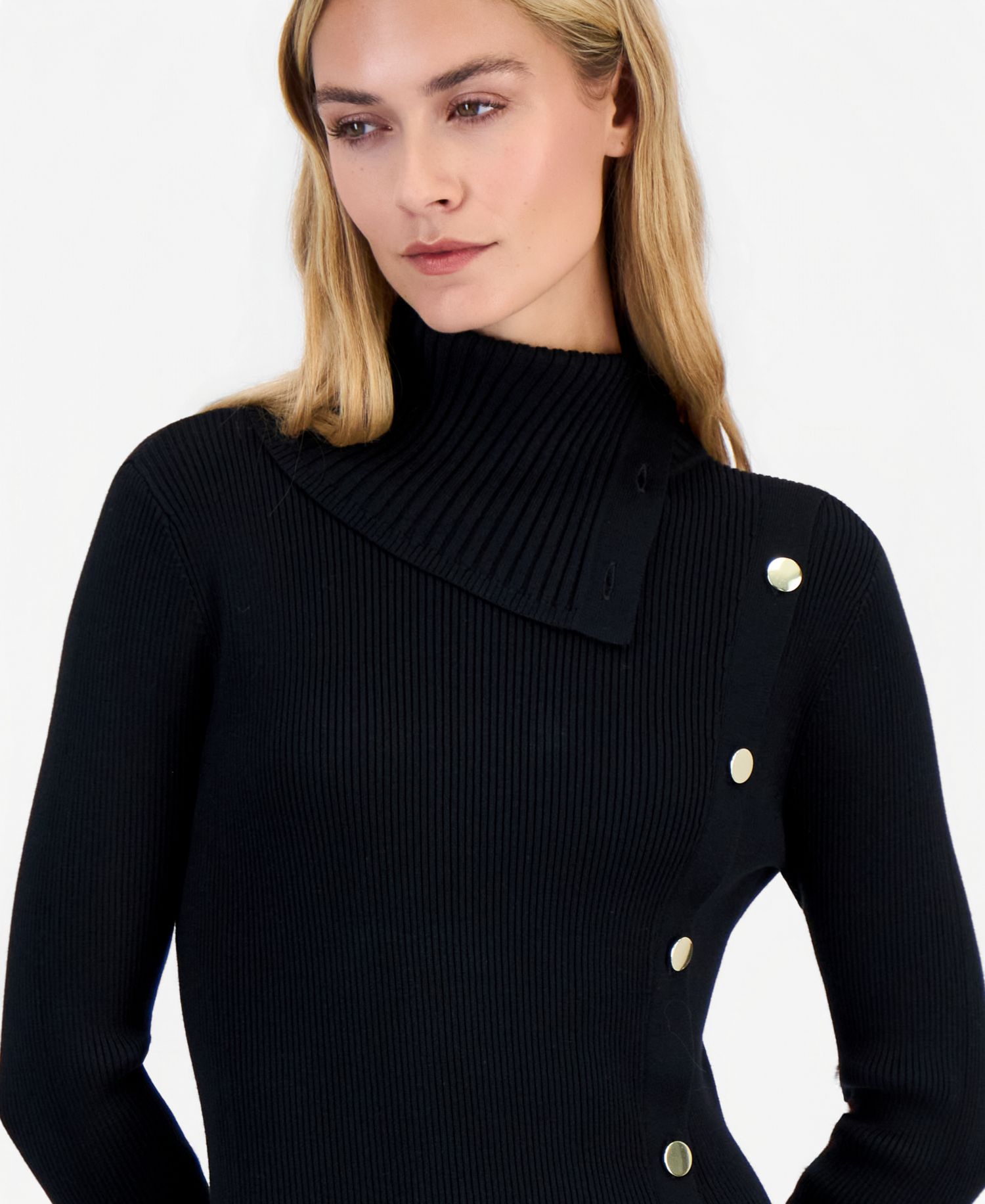 Women's Long-Sleeve Mock-Neck Oversized-Collar Dress