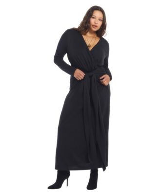 Plus Size Surplice Long-Sleeve Tie-Waist Maxi Dress