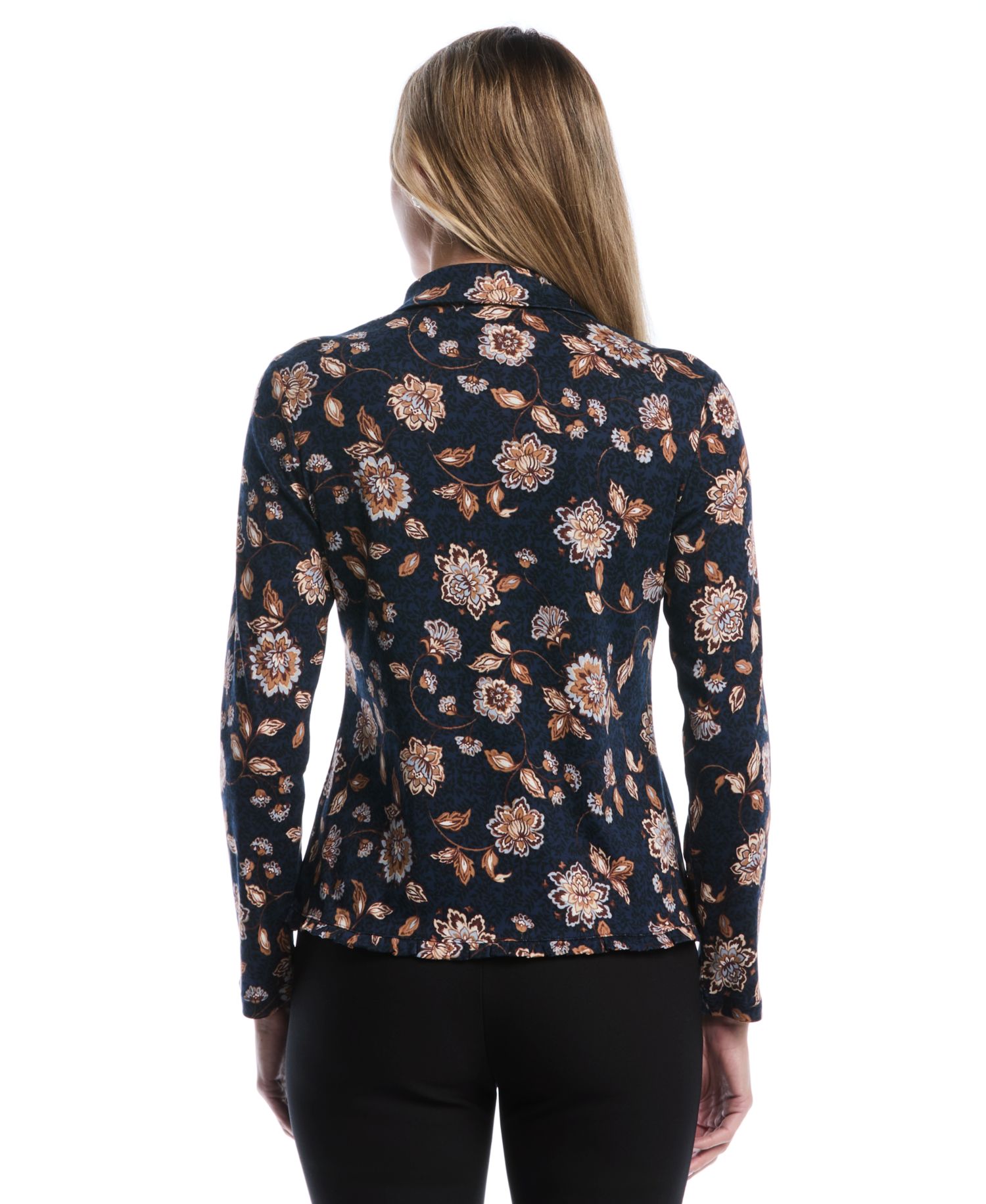 Petite Floral Ruffle-Trim Long-Sleeve Blouse