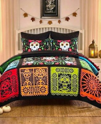 Day of the Dead Reversible 3-Piece Quilt Set, Full/Queen
