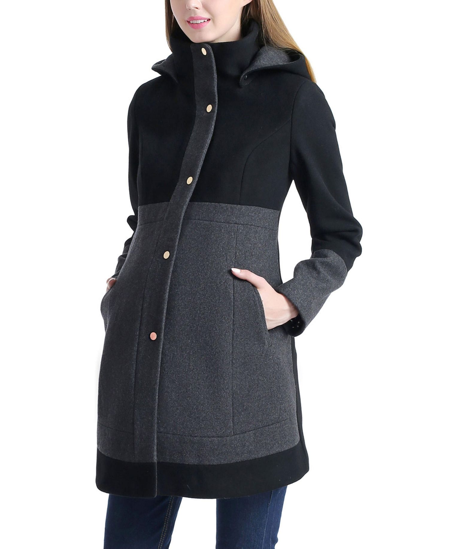 Maternity Tessa Hooded Wool-Blend Colorblock Coat