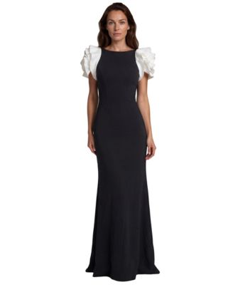 Women's Boat Neck 3D-Floral Fit & Flare Gown