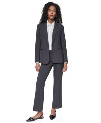 Petites Pick-Stitch Single-Button Blazer & High-Rise Straight-Leg Pants