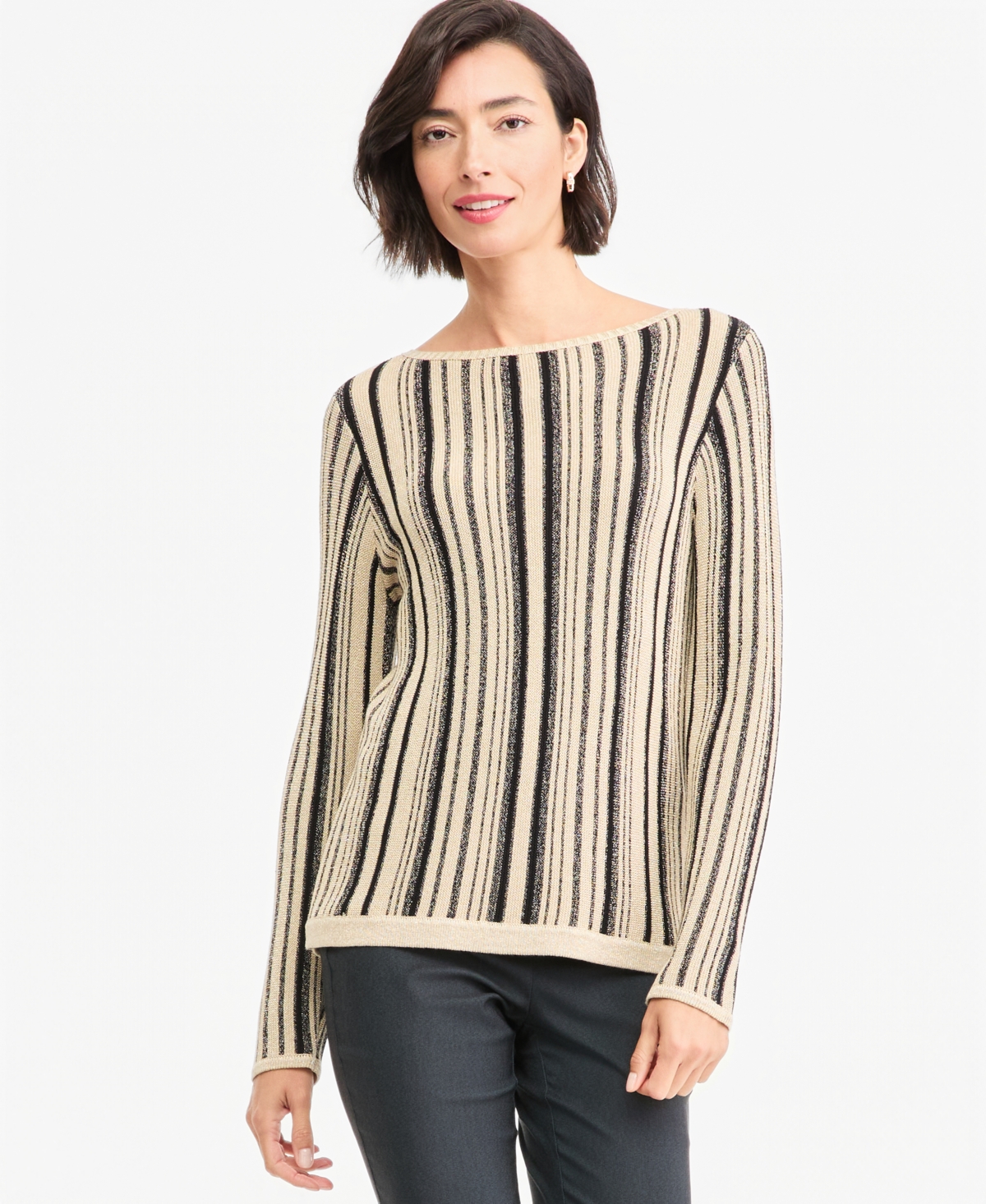 Jm Collection Women's Boat Neck Long-Sleeve Ribbed Sweater, Macy's Exclusive - Deep Black