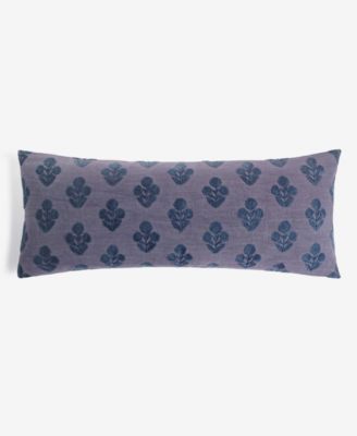 Lumbar Block Print Cotton Decorative Pillow, 14" x 36"
