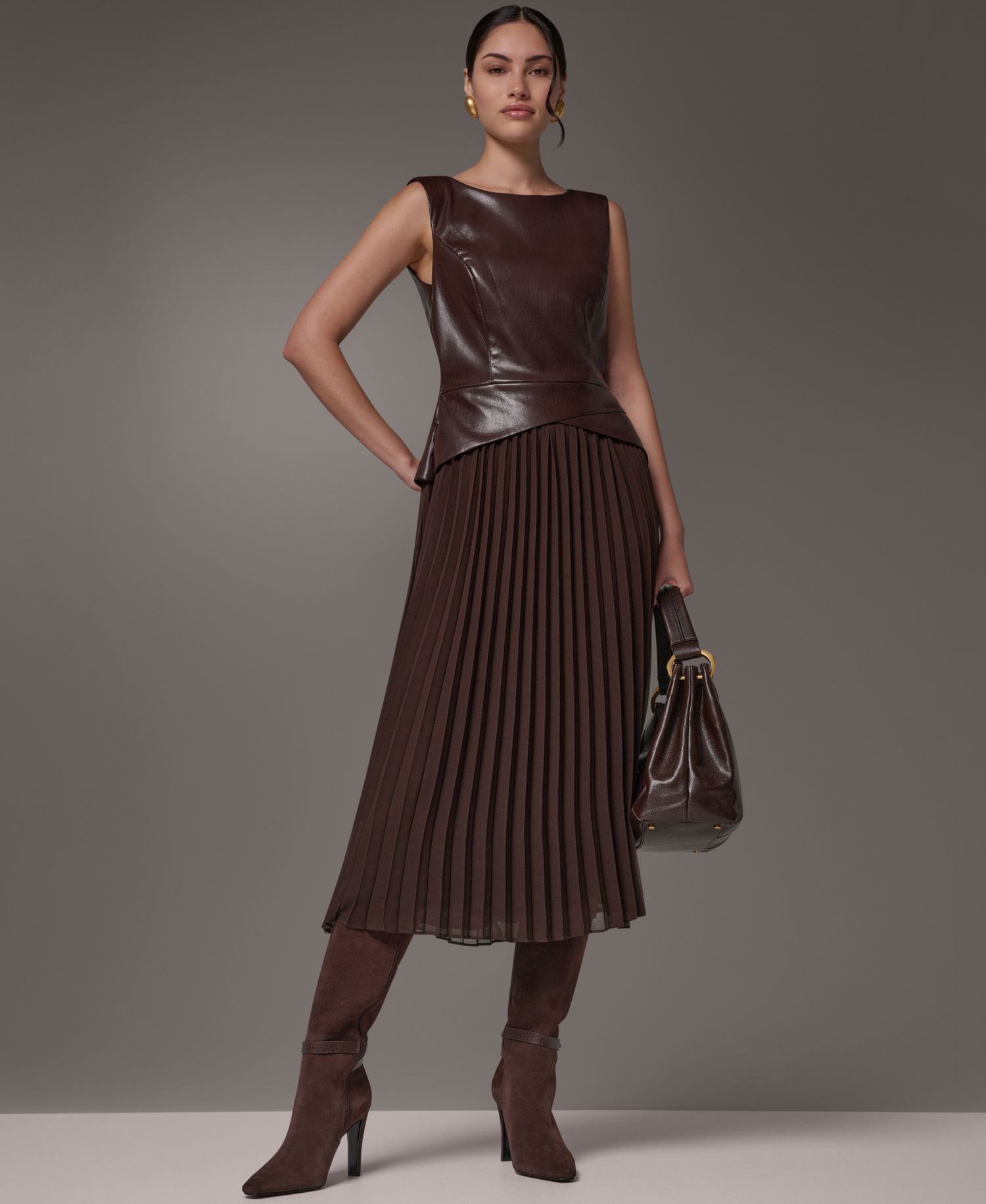 Petite Boat-Neck Faux-Wrap A-Line Midi Dress