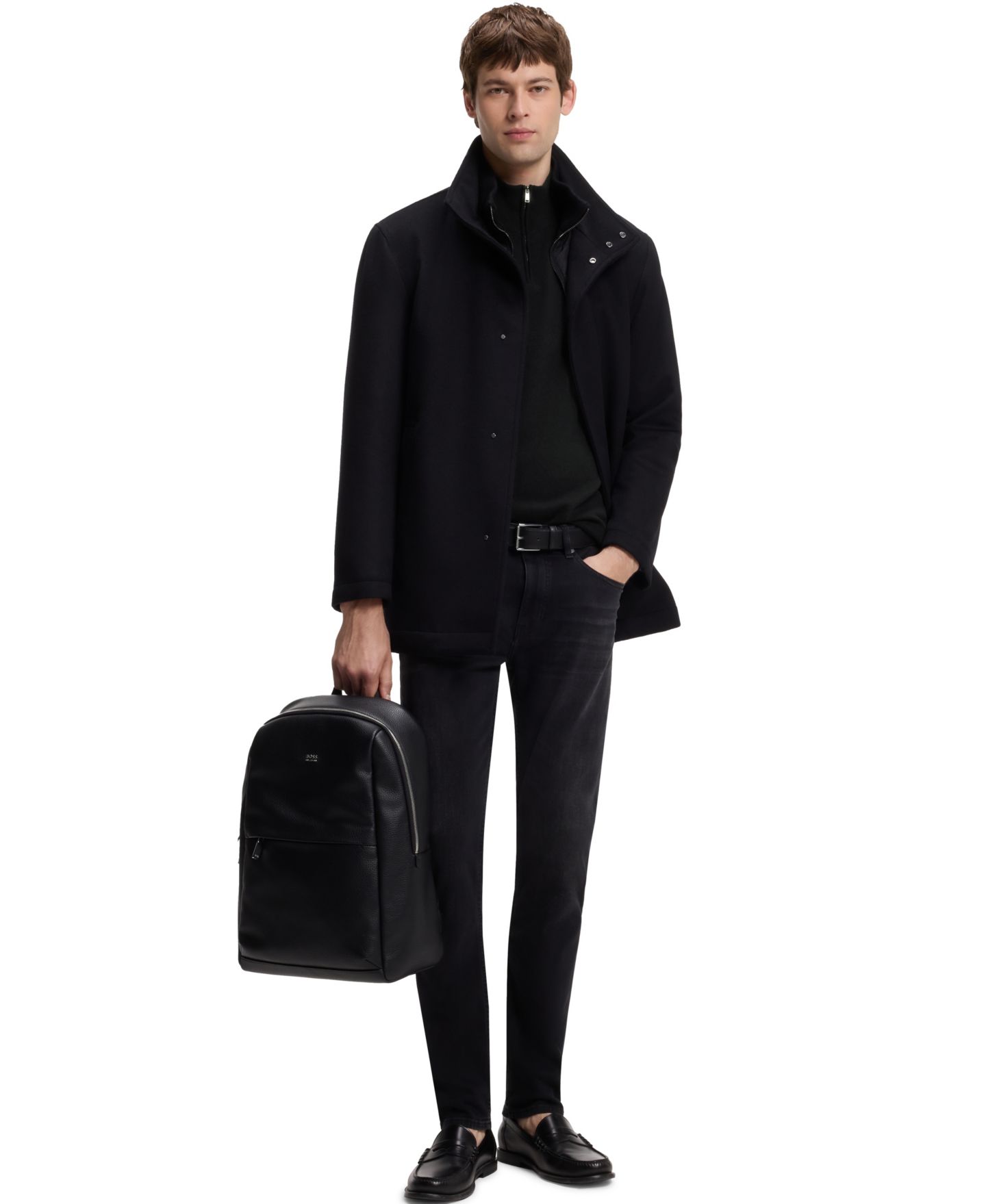 Мужской свитер Hugo Boss Boss из шерсти и кашемира с молнией у ворота, обычный крой, цвет: Чёрный — фото 4