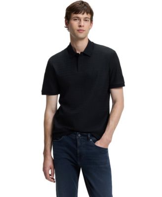 Men's Cotton Geometric-Jacquard Polo Shirt