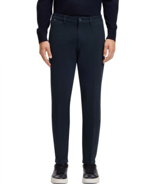 Мужские брюки Hugo Boss Stretch-Cotton Slim-Fit, цвет: Тёмный синий