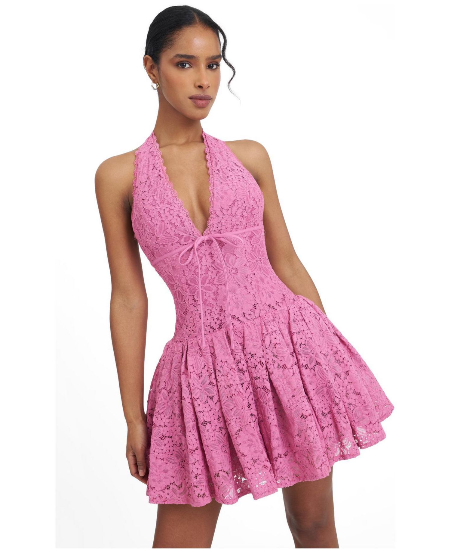 Women's Karla Halter Drop-Waist Lace Mini Dress
