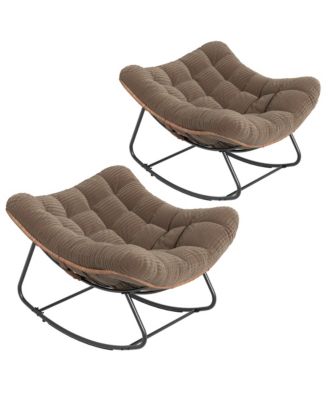 Set Outdoor Rocking Papasan Chair with Cushion, Metal and PE Rattan Frame, 400LBS Capacity, Ideal for Garden, Living Room