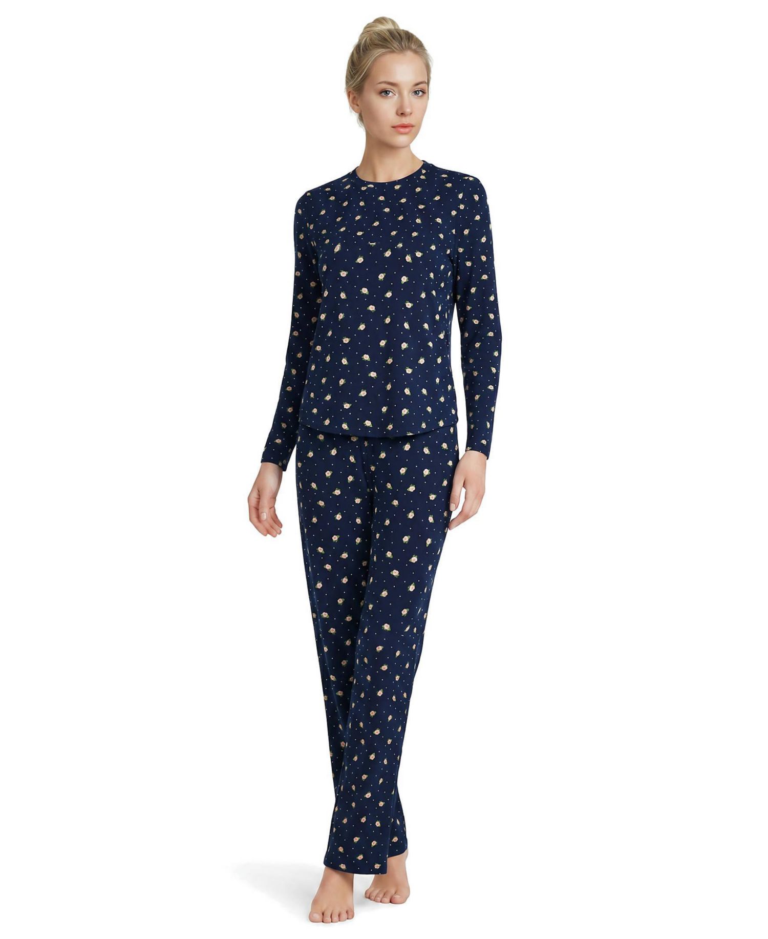 Women's Cooling Striped Long-Sleeve Top and Pants Pajama Set