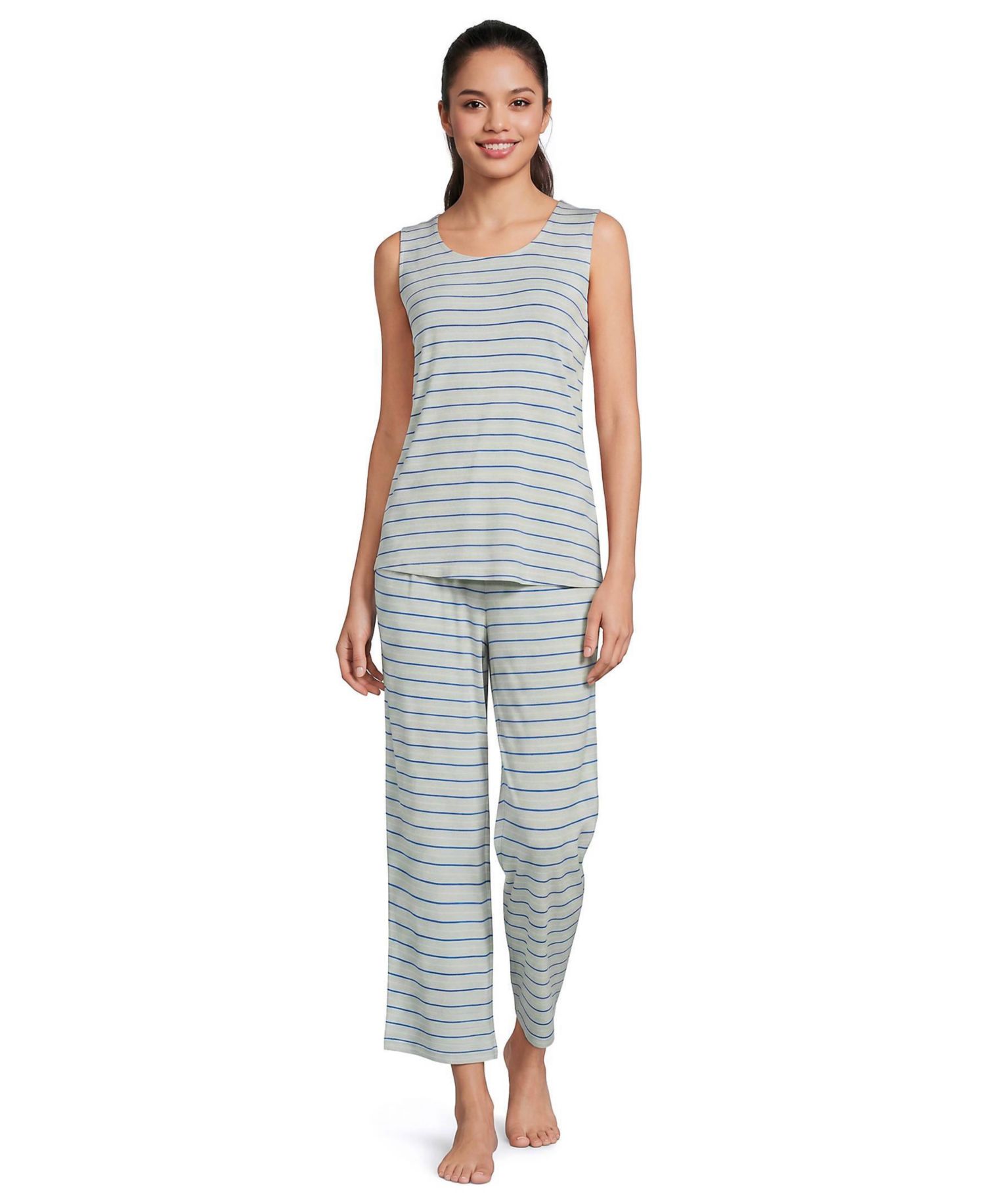 Women's Sleeveless Tank, Pants and Robe Pajama Set