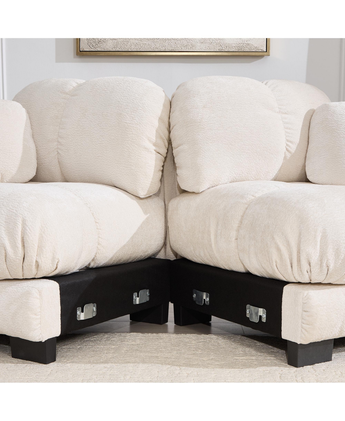 Boyel Living Chenille Cloud L-Shaped Loveseat Sofa Soft Padded Armrests Stylish Petal Design with Movable Ottoman