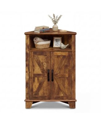 2-Door Sideboard Organizer Cabinet with Open Storage and Adjustable Shelf for Living Room