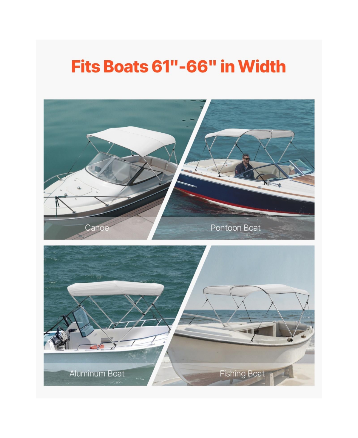 Sugift 3 Bow Boat Bimini Top 600D Polyester Canopy Aluminum Frame