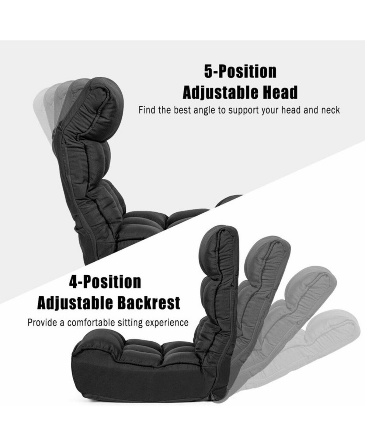 Gouun 4-Position Adjustable Floor Chair Folding Lazy Sofa with Side Pocket
