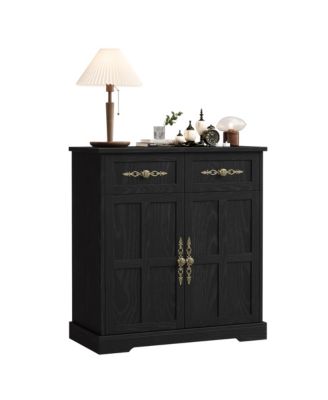 33.5-Inch Modern Farmhouse Buffet Sideboard with 4 Drawers and Gold Handles, Tall Kitchen Storage Credenza and Coffee Bar Cabinet