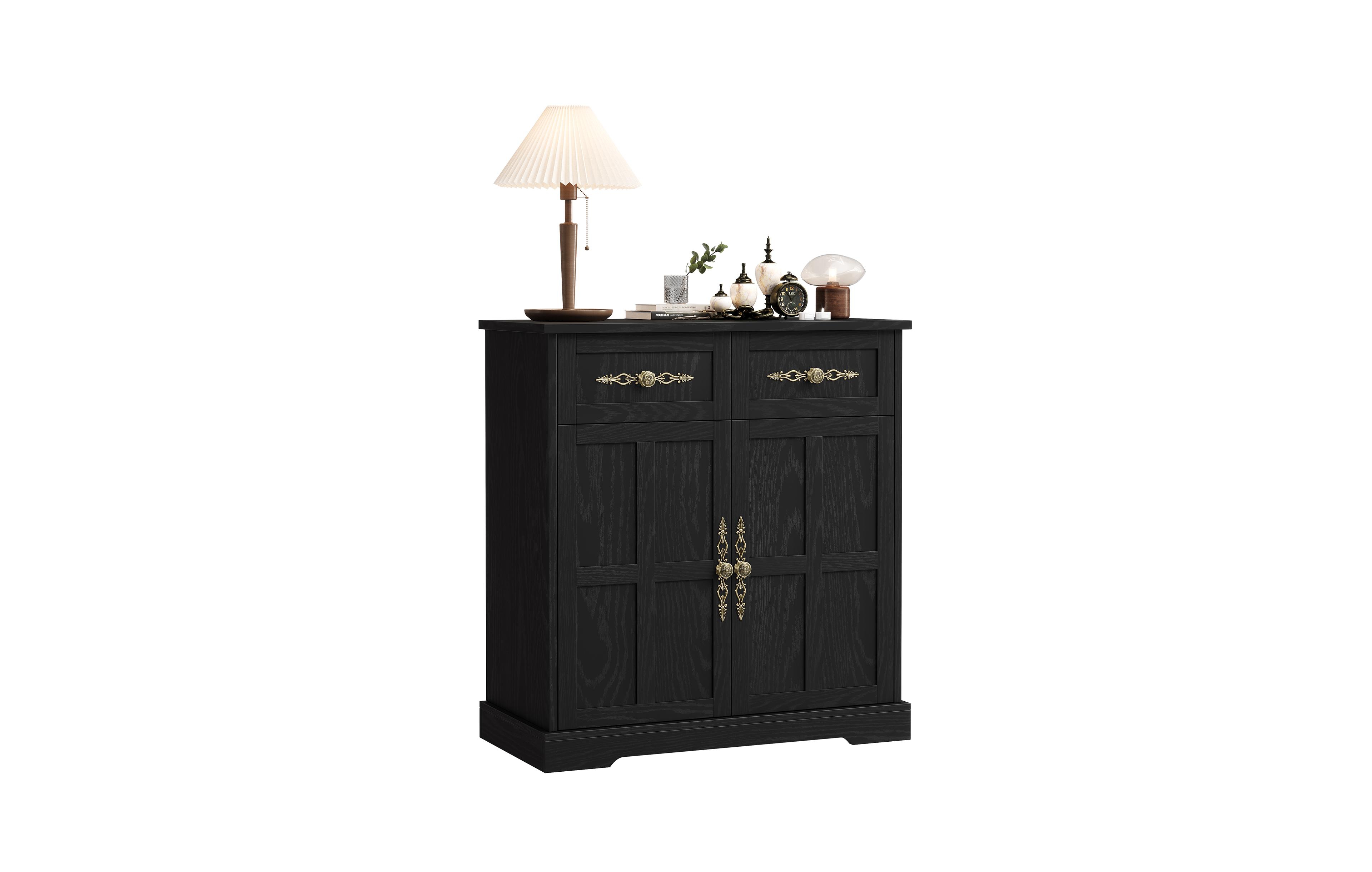 gaomon 33.5-Inch Modern Farmhouse Buffet Sideboard with 4 Drawers and Gold Handles, Tall Kitchen Storage Credenza Coffee Bar Cabinet