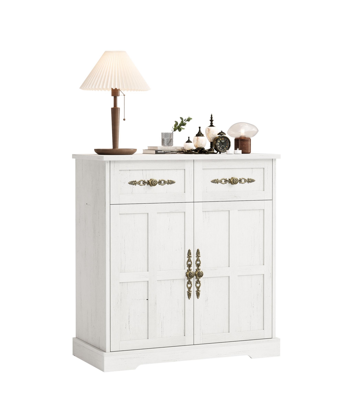 gaomon 33.5-Inch Modern Farmhouse Buffet Sideboard with 4 Drawers and Gold Handles, Tall Kitchen Storage Credenza and Coffee Bar Cabinet - White