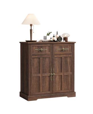 33.5-Inch Modern Farmhouse Buffet Sideboard with 4 Drawers and Gold Handles, Tall Kitchen Storage Credenza and Coffee Bar Cabinet