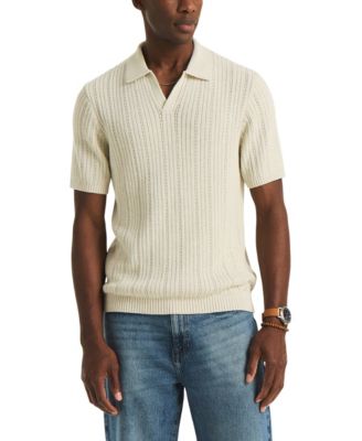 Men's Textured Stripe Polo Sweater