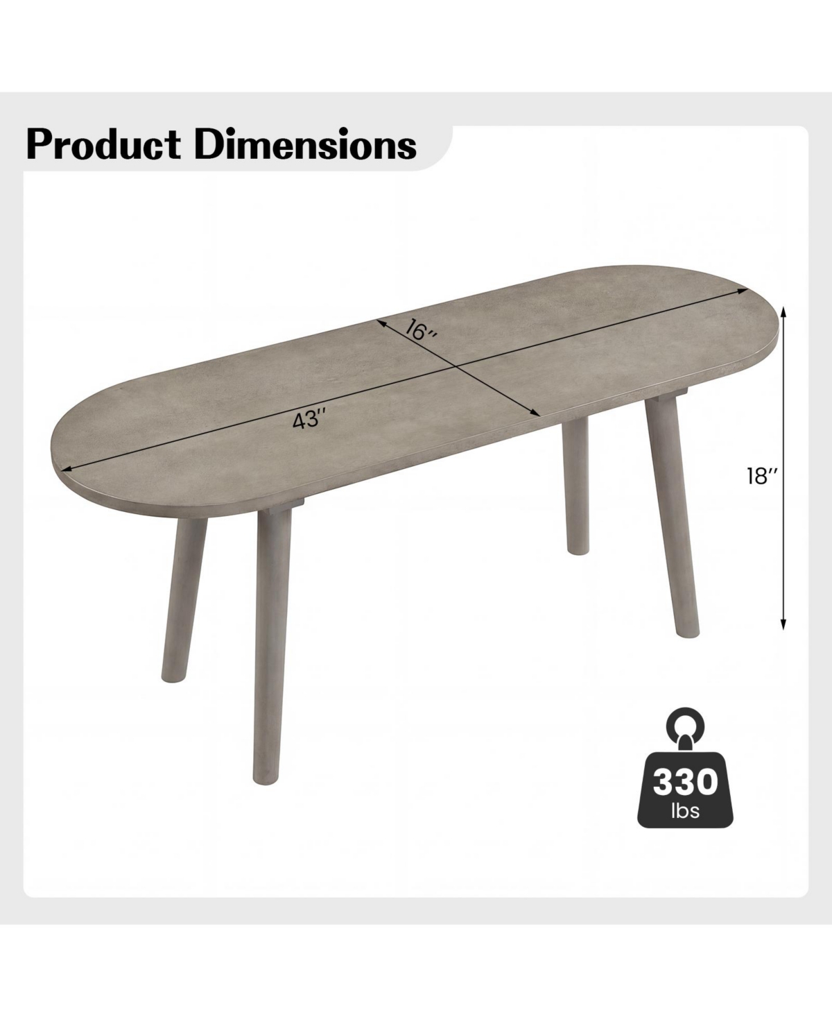 Costway 43" Solid Wood Farmhouse Dining Bench with Rubber Wood Legs
