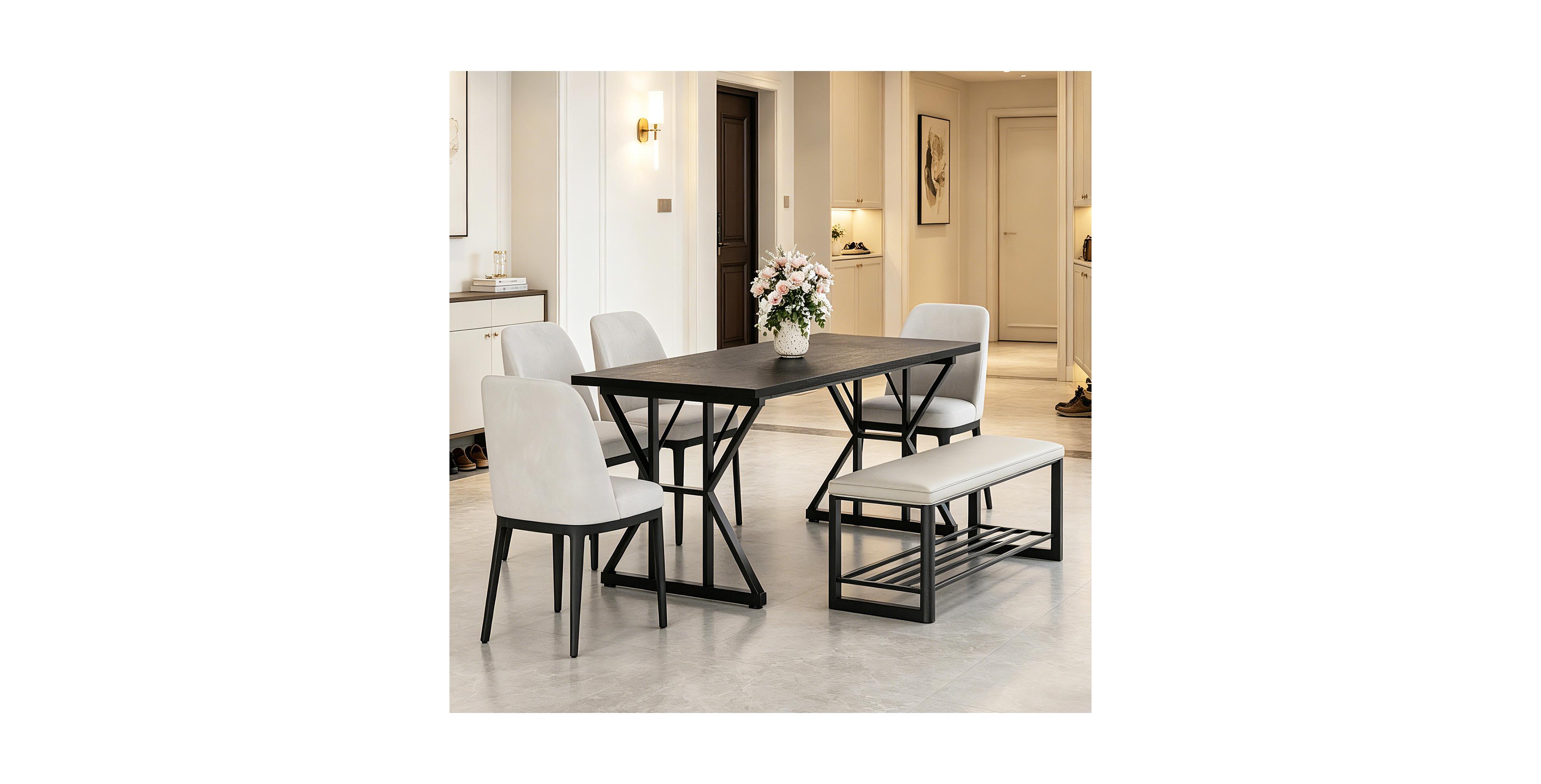 gaomon 71-in Modern Industrial Dining Table for 4-6 People Rectangular Kitchen Table with Waterproof Wood Top and Robust Metal Frame for Home Office