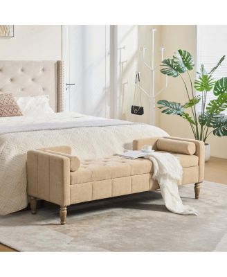 64.6" Upholstered Chenille Flip-Top Storage Bench with Armrests and Bolsters