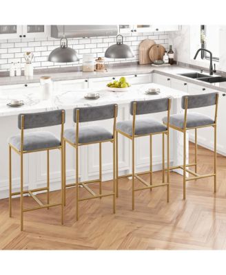 Bar Stools Set of 4, Kitchen Bar Stools with Footrest, 25.5 Inches Upholstered Bar Chairs with Frame and Ergonomic Backrest