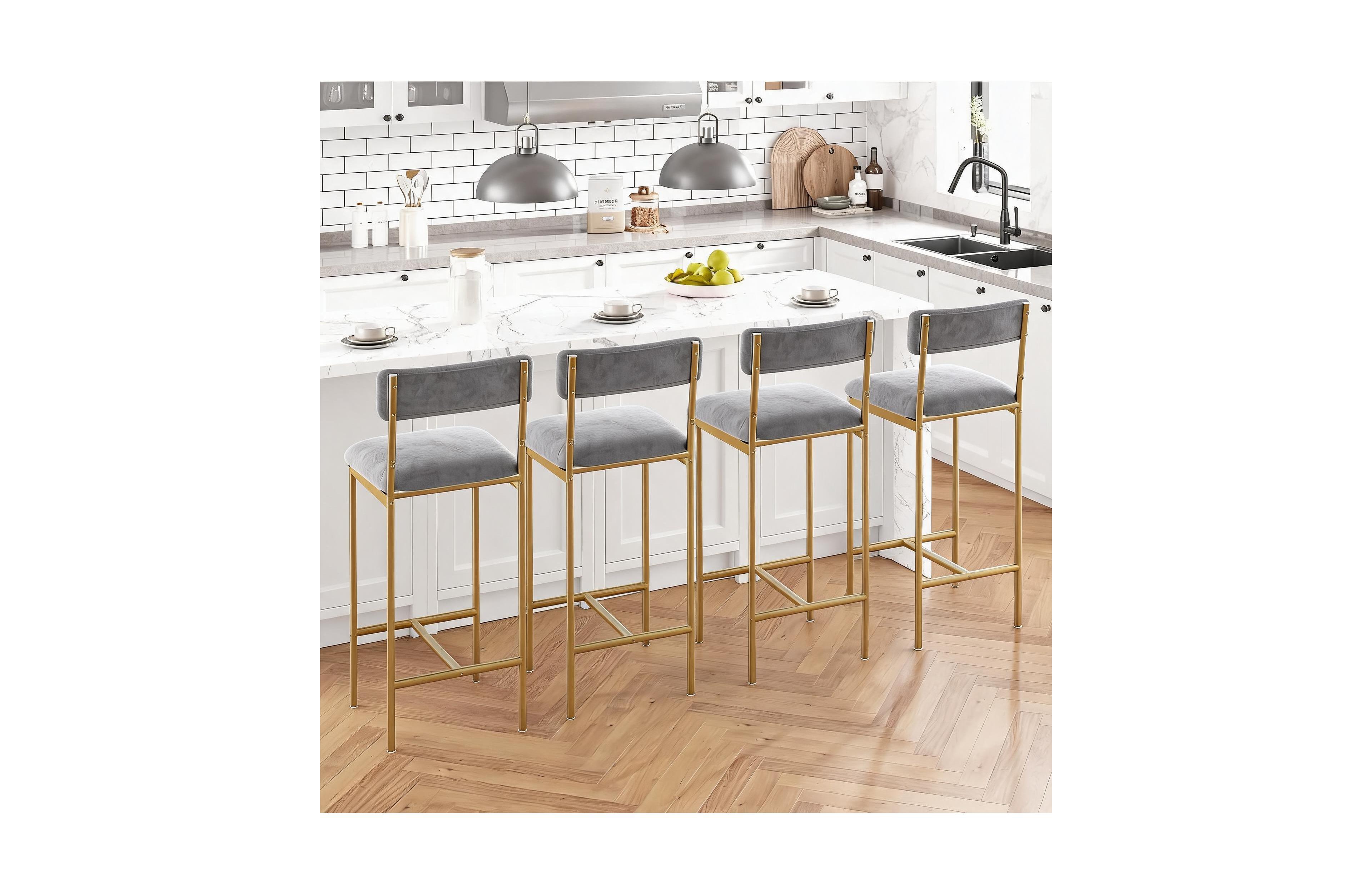 gaomon Bar Stools Set of 4, Kitchen Bar Stools with Footrest, 25.5 Inches Upholstered Bar Chairs with Frame and Ergonomic Backrest