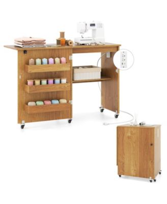 Folding Sewing Table Rolling Craft Station with 3 Storage Bins